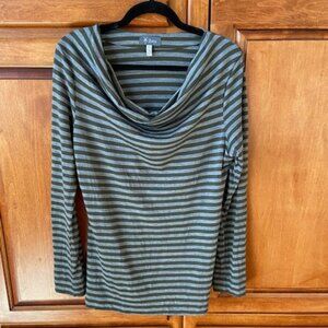 Ibex Striped 100% Merino Wool Cowl Neck Long Sleeve Women's Top Size L
